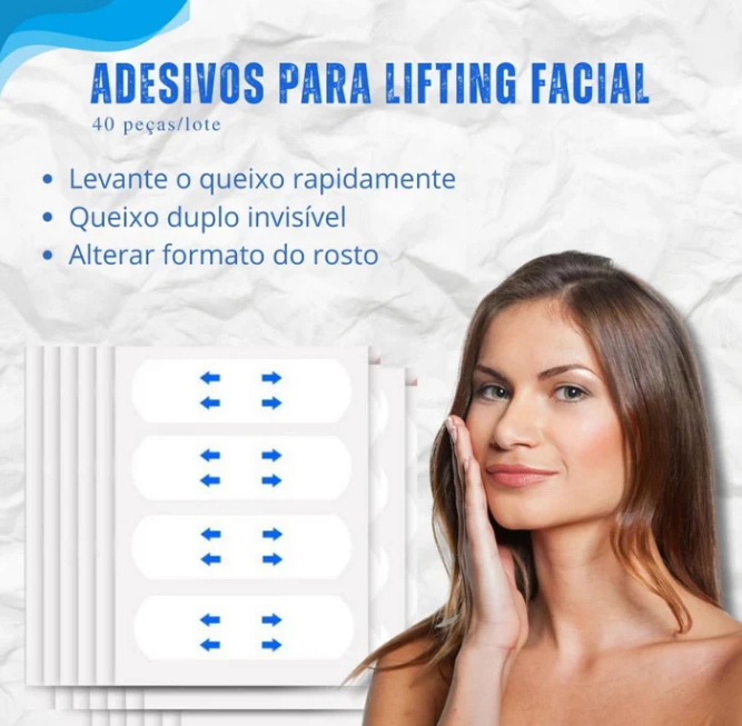 Adesivo Lifting Facial Invisível com 40 Unidades – Efeito Instantâneo Antirrugas e Firmeza no Rosto