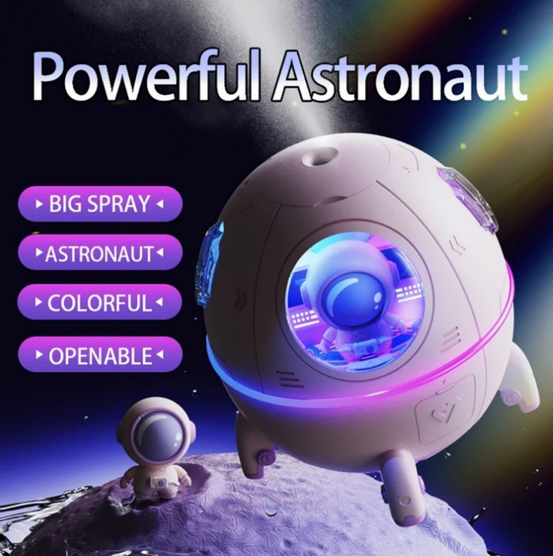 Umidificador de Ar Astronauta 220ml Luz LED Colorida Pulverizador De Névoa USB