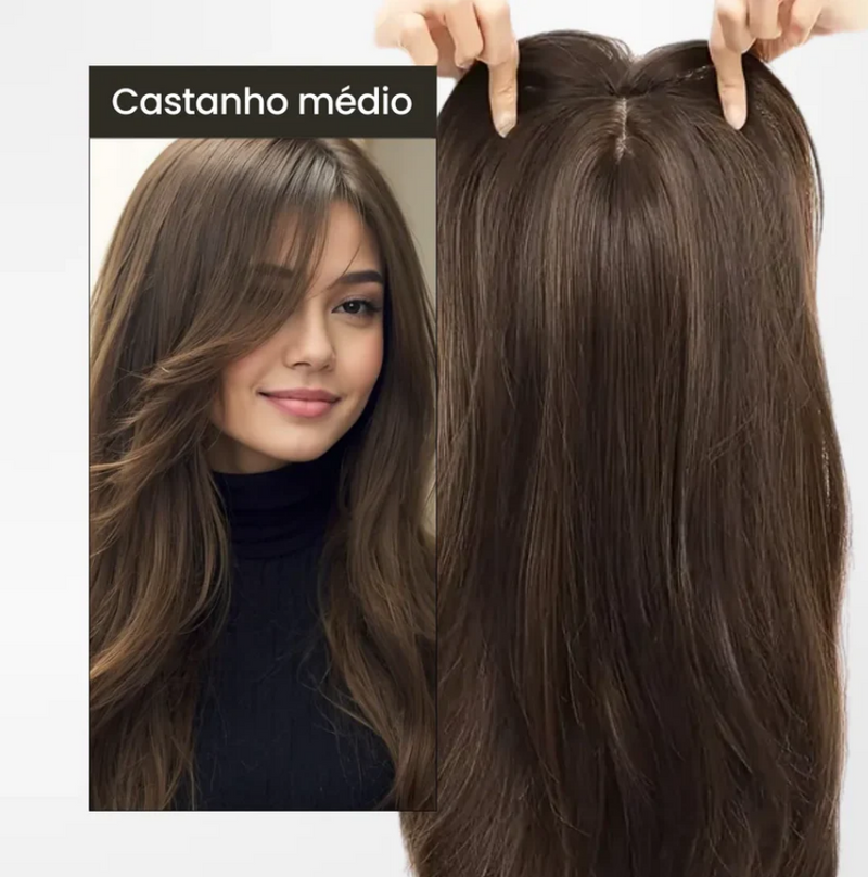 Topo de Cabelo Natural com Franja 45cm | Para Alopecia e Falhas