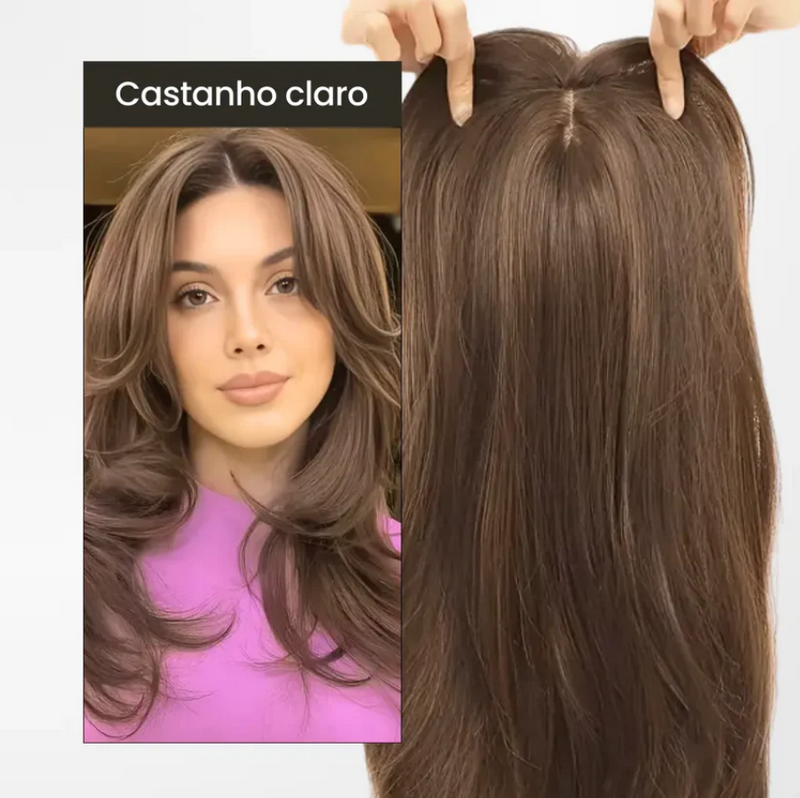 Topo de Cabelo Natural com Franja 45cm | Para Alopecia e Falhas