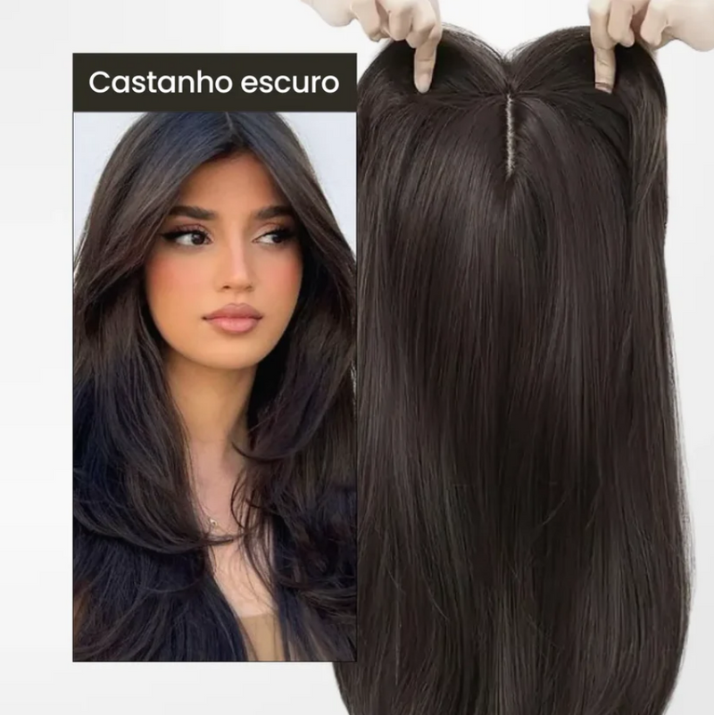 Topo de Cabelo Natural com Franja 45cm | Para Alopecia e Falhas