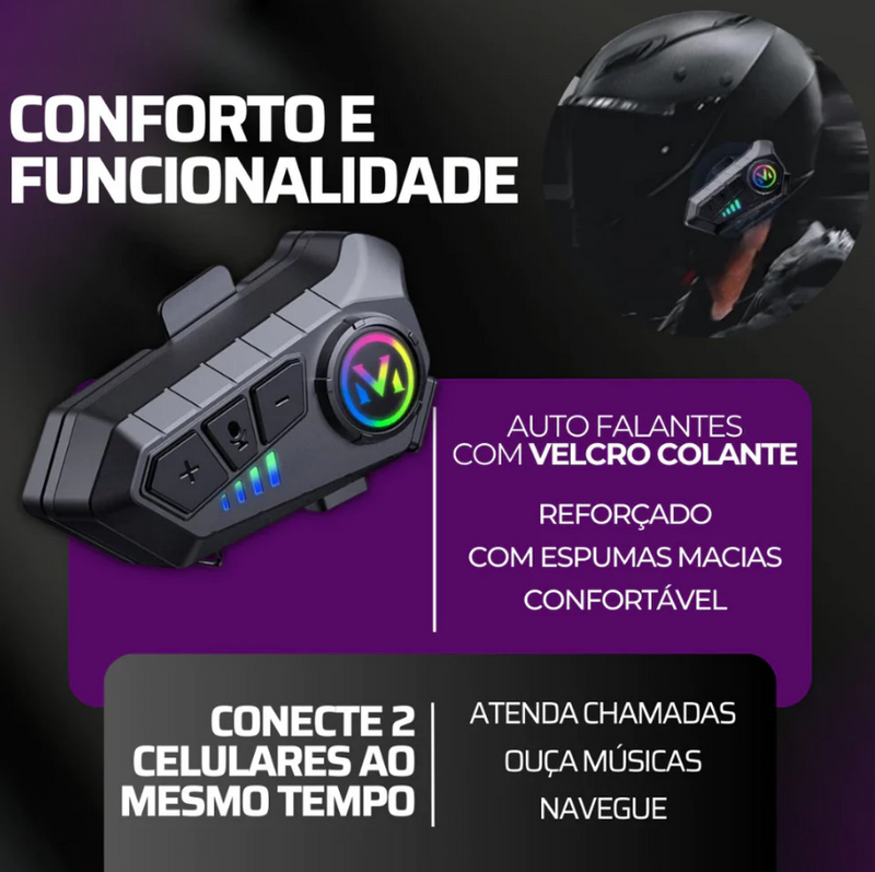 Fone de Ouvido para Capacete - Chamadas Mãos Livres