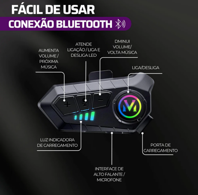 Fone de Ouvido para Capacete - Chamadas Mãos Livres